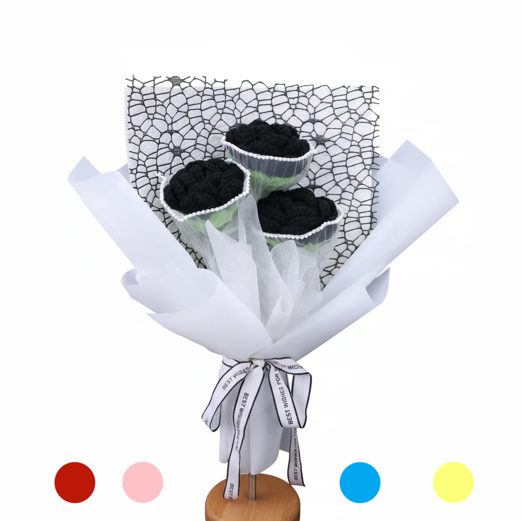 1_副本 Handcrafted Black Crochet Bouquet - Image 1