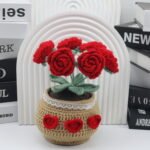 Handcrafted Multi-Head Crochet Rose Planter – Perfect Home Décor Accent