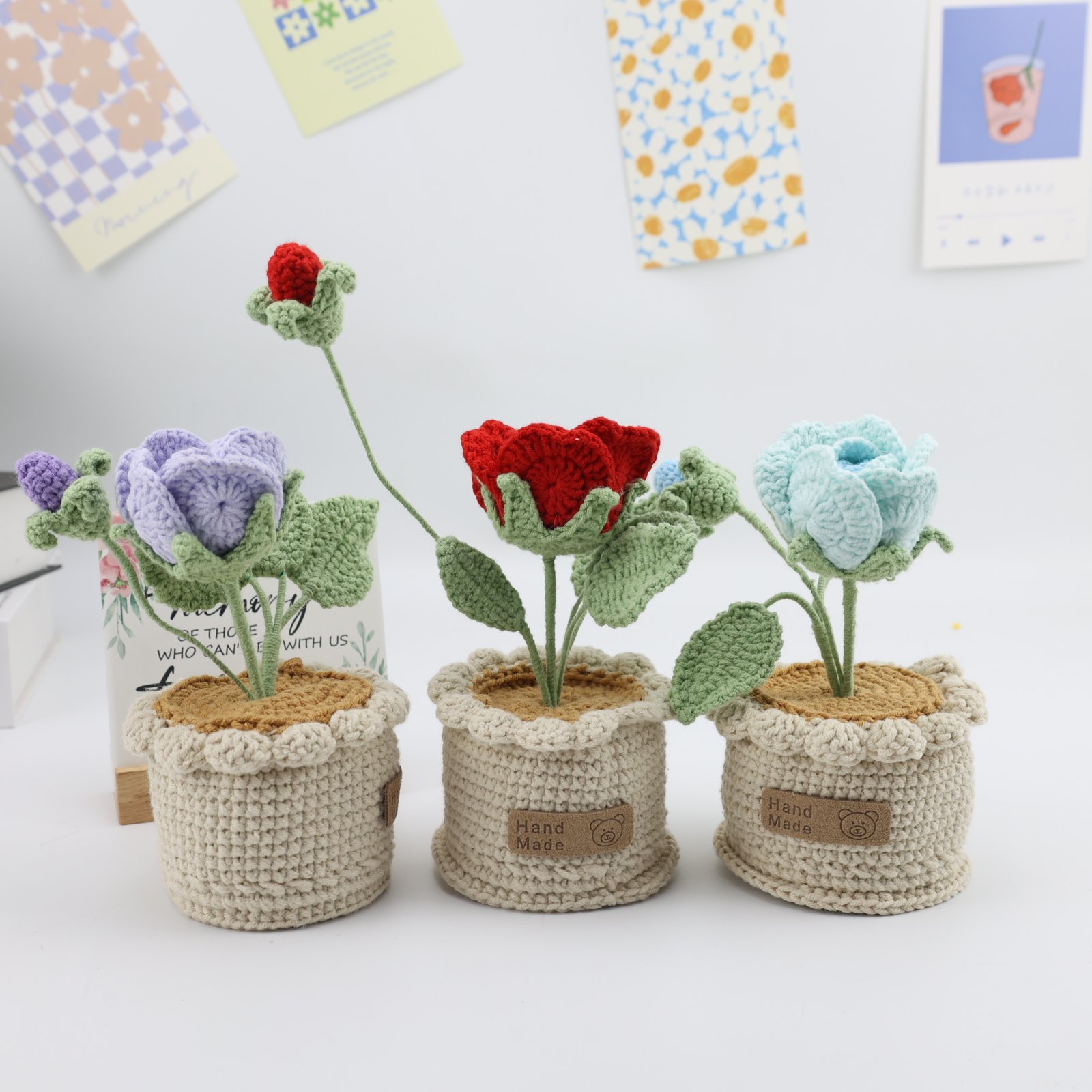 crochet flowers Handmade Crochet Rose Potted Plants - Image 1