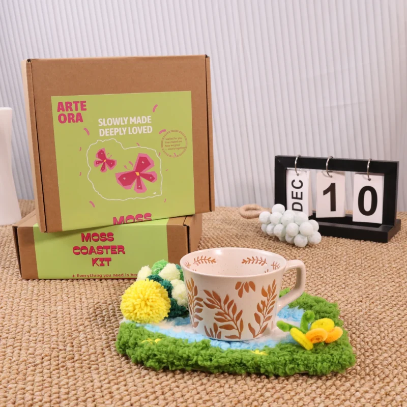 3D moss coaster miniature landscape DIY kit for beginners, home decor, relaxing handmade craft by Arteora